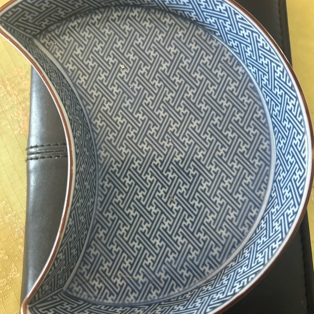 Asanoha Blue Geometric Ceramic Decorative half of moon dish-
